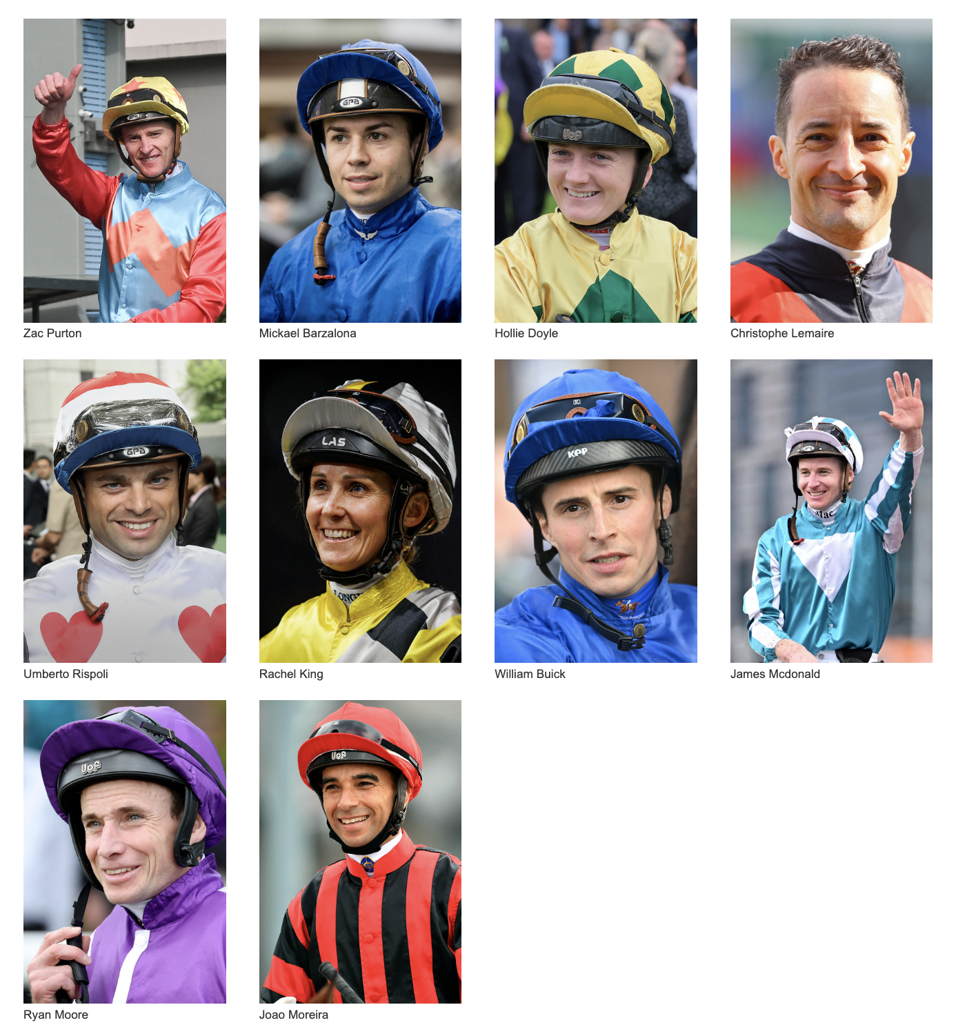 Les dix invités, rejoints le 26 novembre par deux jockeys basés à Hongkong.
