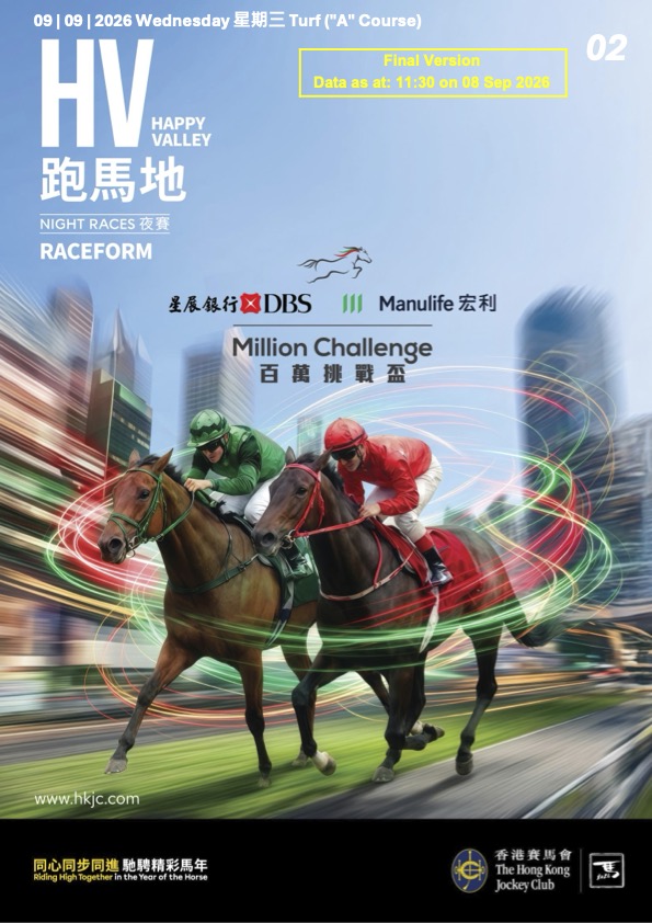 Cliquez sur l'image pour télécharger le programme complet et en couleurs de la réunion PMU/Zeturf du mercredi 9 septembre 2026 sur l'hippodrome de Happy Valley à Hongkong.